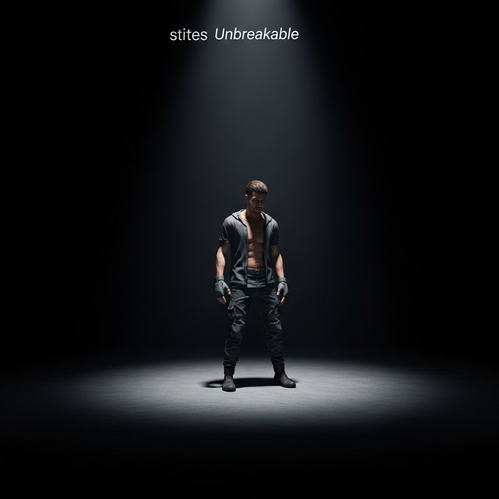 A dramatic stage with a single spotlight shining on a lone performer, surrounded by darkness. The concept of perseverance and resilience, no text.