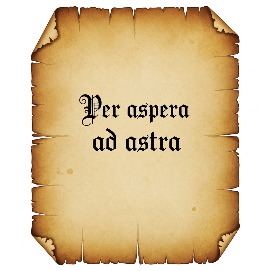 old parchment with Latin proverb "Per aspera ad astra", stars, struggle, classic illustration No pain, no gain, 노력 끝에 얻는 진짜 성장의 힘
