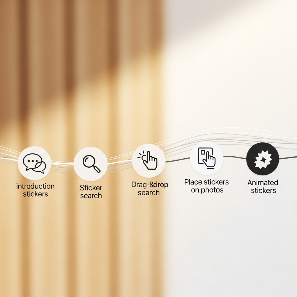 An illustrative timeline or a visual representation of the evolution of iMessage features, with focus on sticker functionality. Clean, modern infographic style with a warm, natural background. No text.