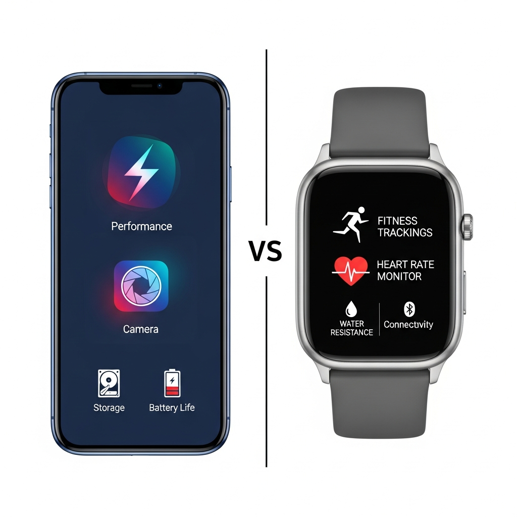 A side-by-side comparison infographic of two tech products, emphasizing their features and specifications. Use clean icons and a modern layout. Style: clean infographic, modern layout, high contrast. No text.