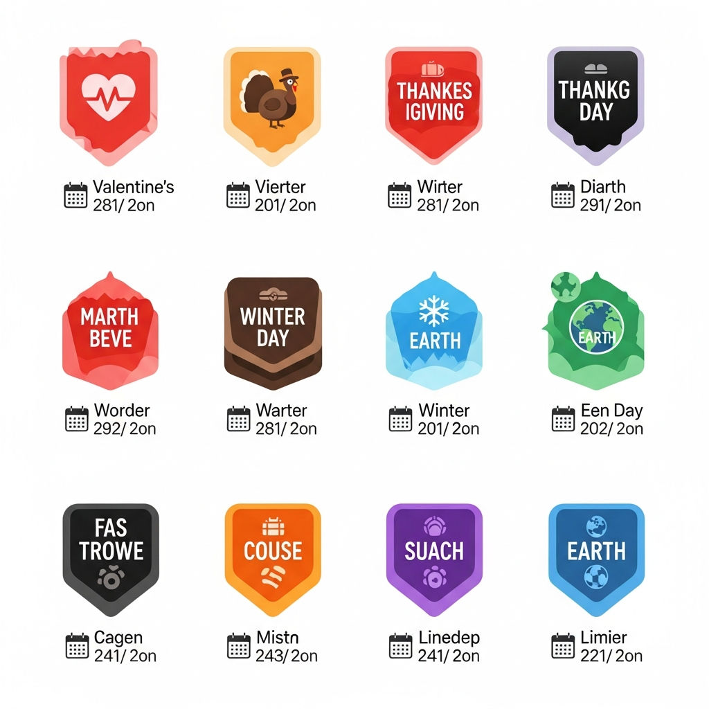 infographic of Apple Watch limited badge events icons with calendar dates, bright and clear design, no text
