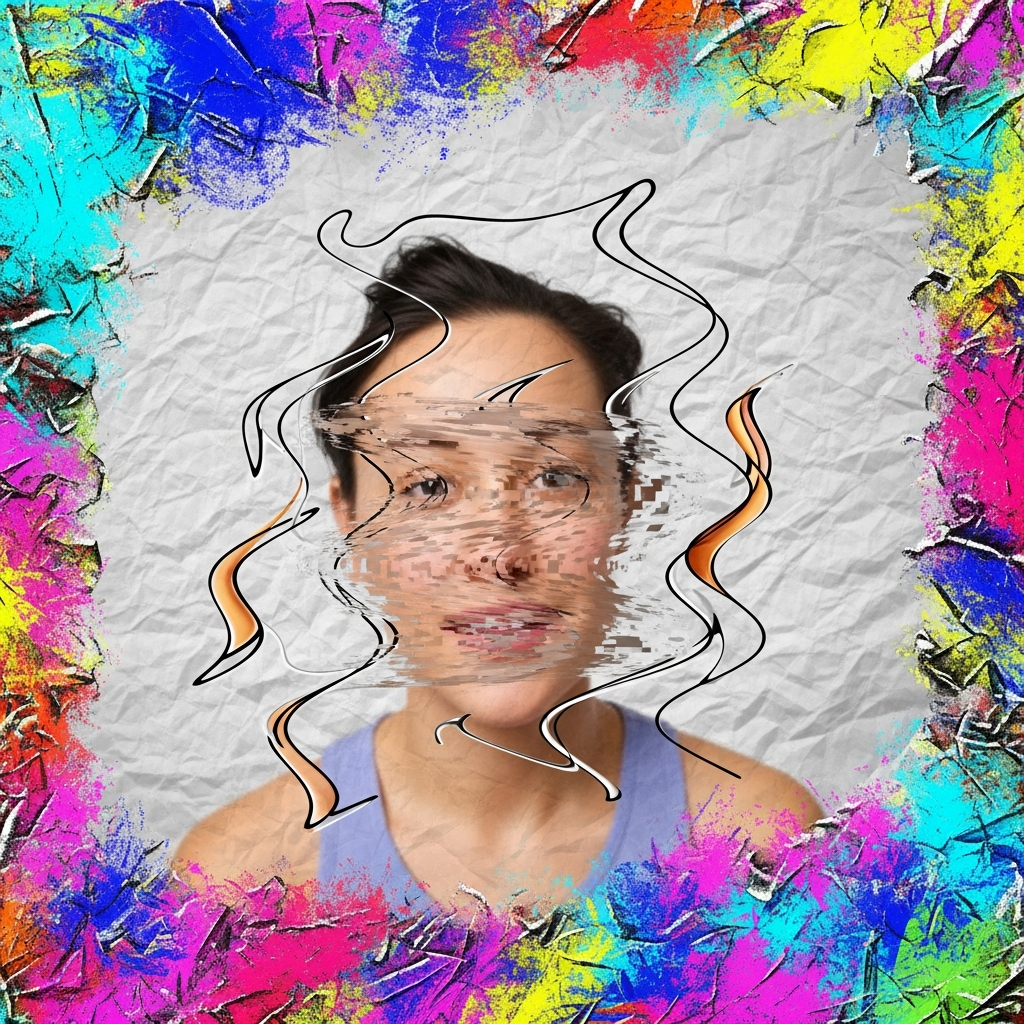 An abstract, slightly comical image representing a poorly edited photo, where an object has been crudely removed leaving an obvious smudge or distortion. Focus on the 'failure' aspect without being too negative. Bright, textured background. No visible text. Artistic rendering style.