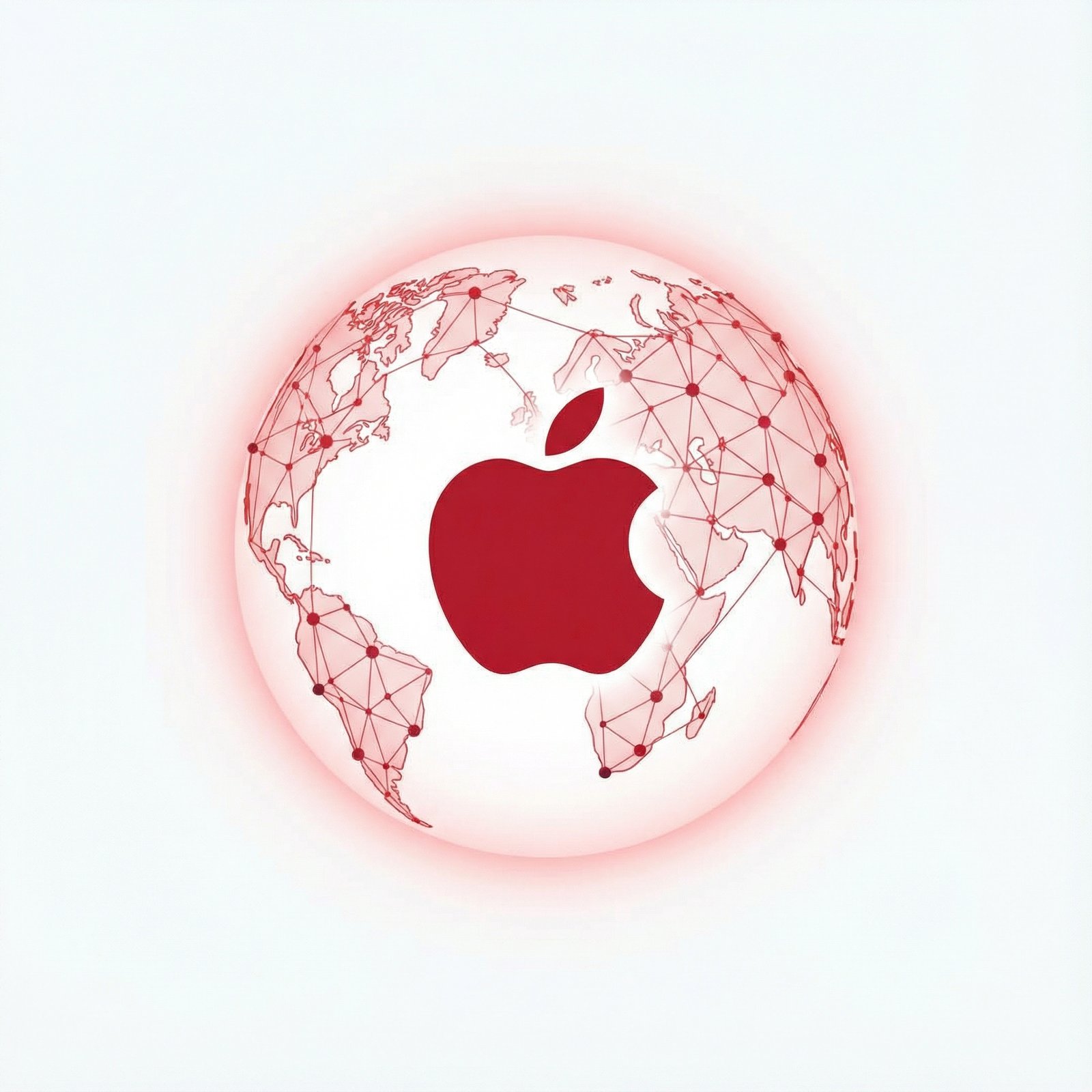 Apple (RED) logo with a subtle globe in the background, symbolizing global health efforts. Clean infographic style, high contrast, aspect ratio 1:1, no visible text.