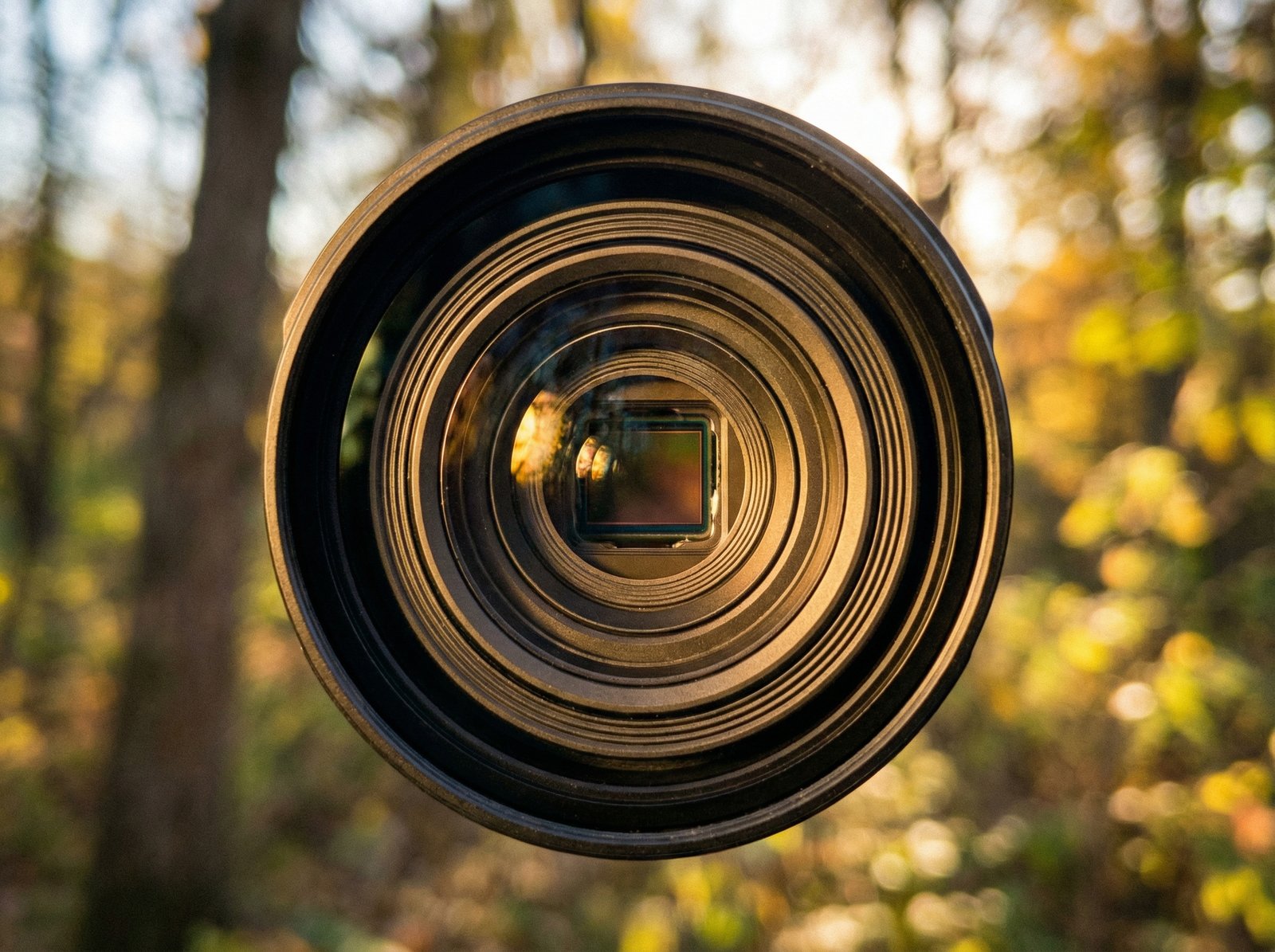 Close-up shot of an iPhone camera lens with a blurred background, showcasing the advanced optics, realistic photography style, warm lighting, natural setting, centered focus, no visible text, aspect ratio 4:3
