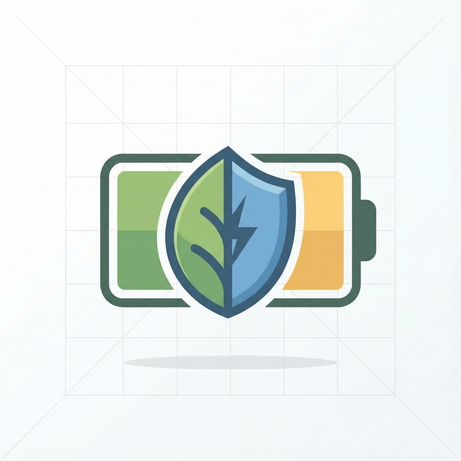 A minimalist illustration of a MacBook battery icon with a leaf or shield symbol, representing optimized battery charging and health, clean infographic style, modern layout, no visible text, aspect ratio 1:1