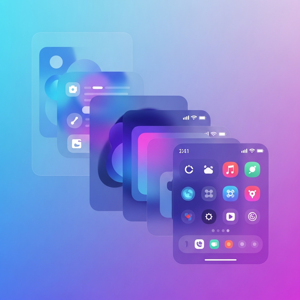 A vibrant and modern smartphone interface, showcasing new features of iOS 26.2, clean infographic, high contrast, colored gradient background, no text