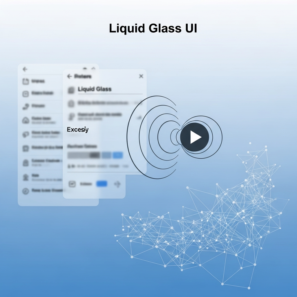 An infographic illustrating the issues with a 'liquid glass' UI. Overlapping translucent elements with illegible text, confusing controls, and excessive, distracting animations are highlighted. The background is a subtle gradient. Style: clean infographic, modern layout, high contrast. No text.