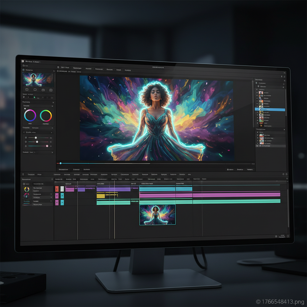 A professional video editing screen showing a precise cutout of a person with a glowing outline, vibrant background, high resolution detail, clean UI style, no text