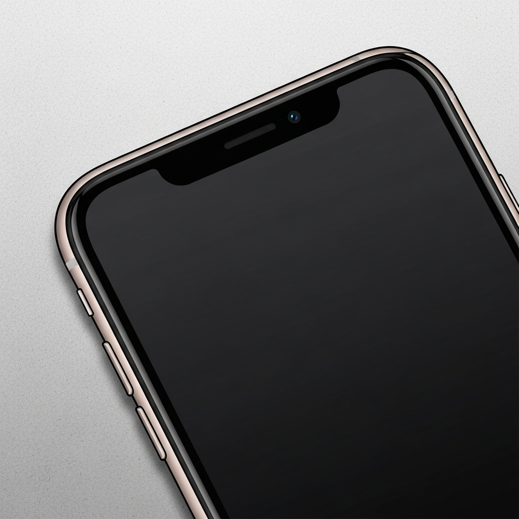 A detailed close-up shot of a smartphone, generic design resembling an iPhone, with a prominent notch and a comparatively smaller, dark screen, emphasizing design compromises. Clean infographic style, high contrast, textured background, no visible text.
