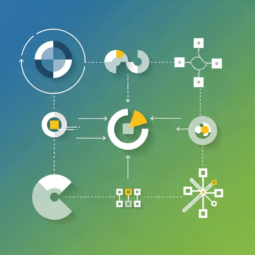 깔끔하고 기능적인 디자인 원칙을 상징하는 추상적인 그래픽 요소, clean infographic, modern layout, colored background, no text