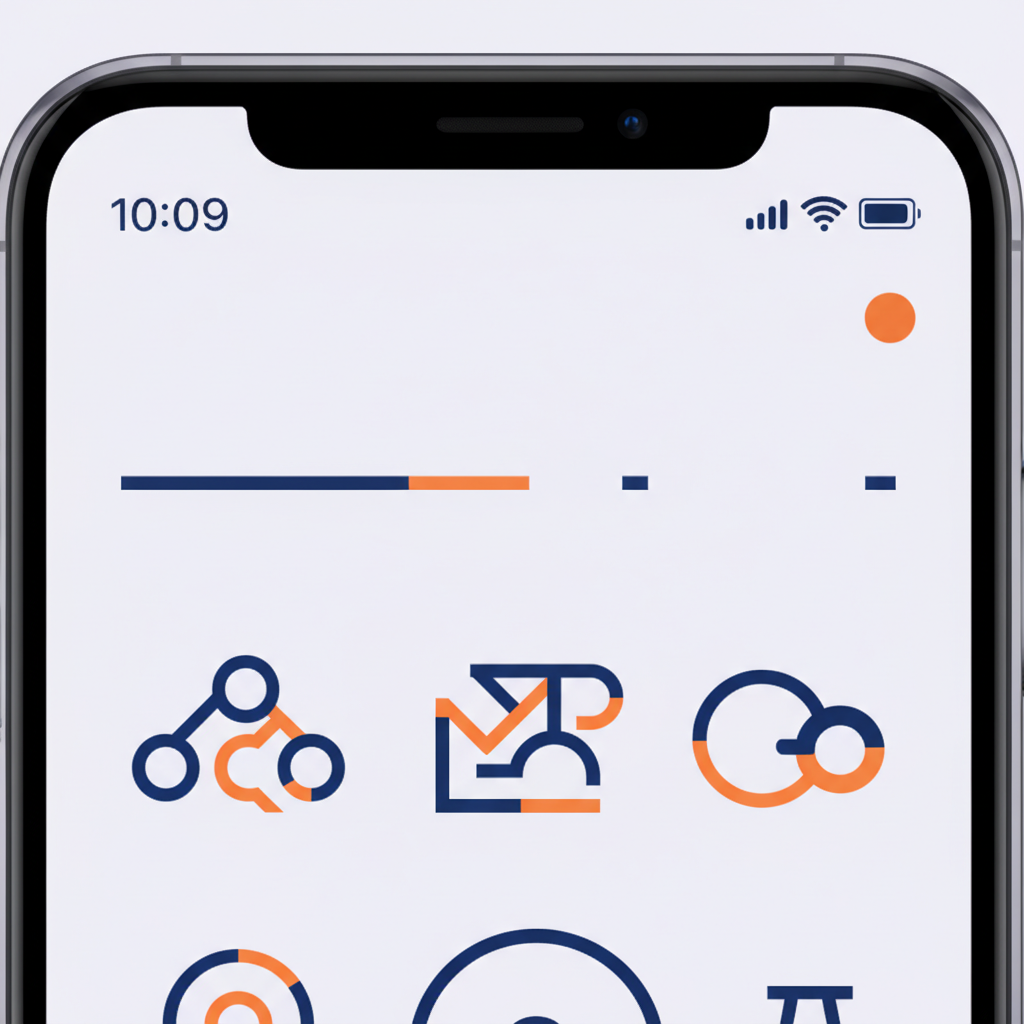 A close-up of an iPhone screen showing the top status bar with a clear orange microphone dot, clean infographic style, modern layout, high contrast, no text
