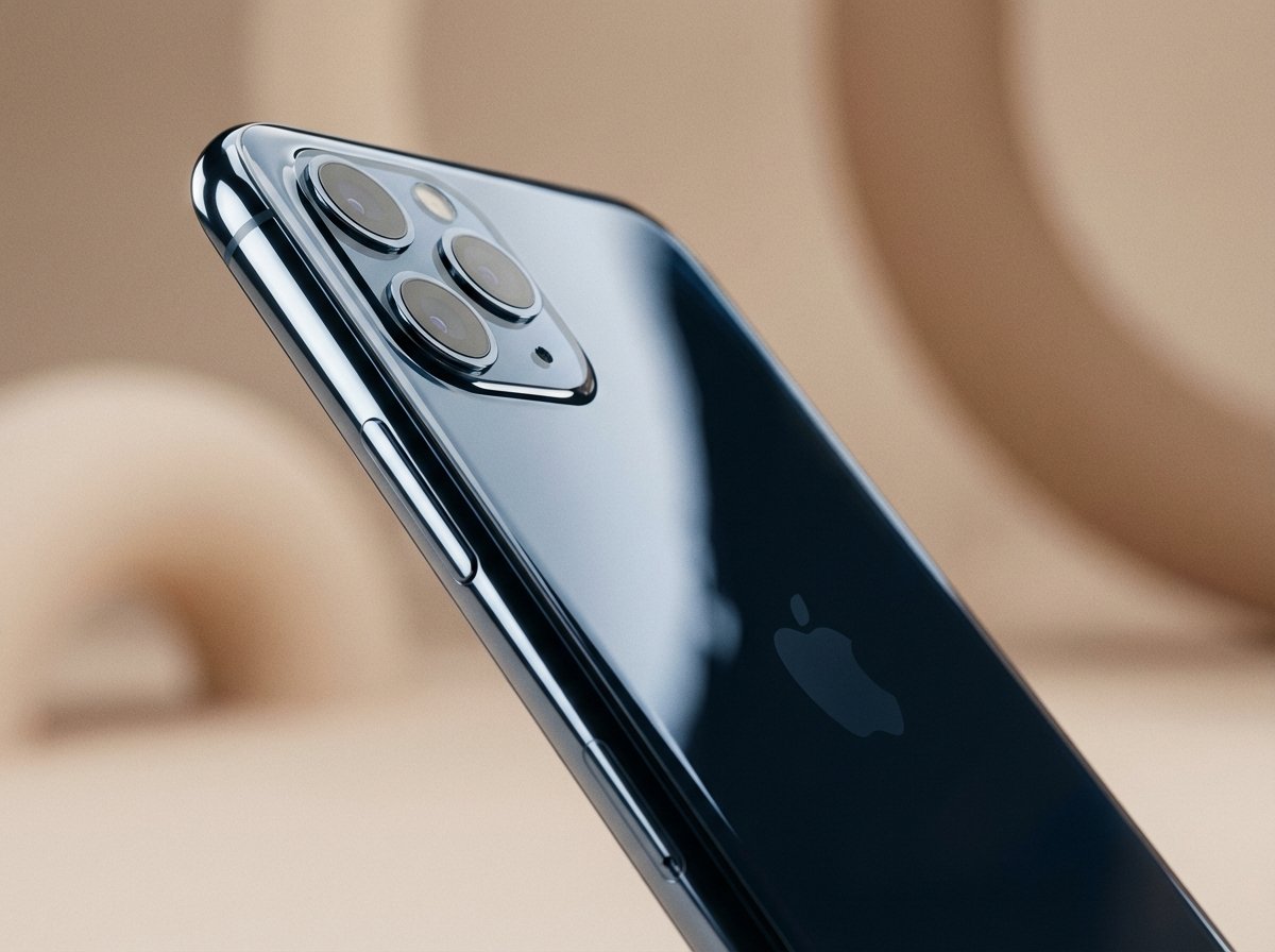 Close-up shot of a sleek and premium smartphone with high-end glass finish, professional product photography, soft studio lighting, blurred background, 4:3 aspect ratio