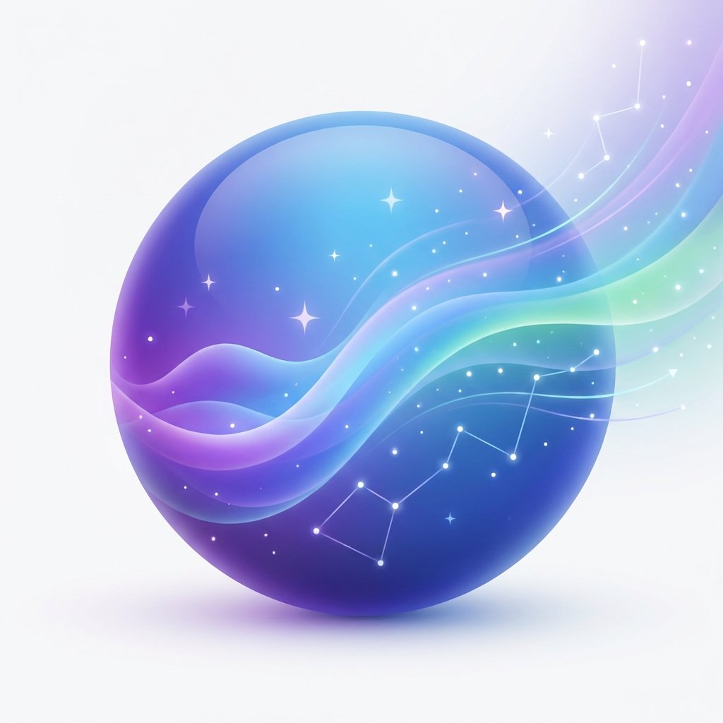 A high-quality 3D render of the Apple Siri orb logo merging smoothly with subtle Google Gemini aesthetic motifs like soft star sparkles and gradient flows. Clean white studio background, professional lighting, elegant composition, 1:1 aspect ratio.