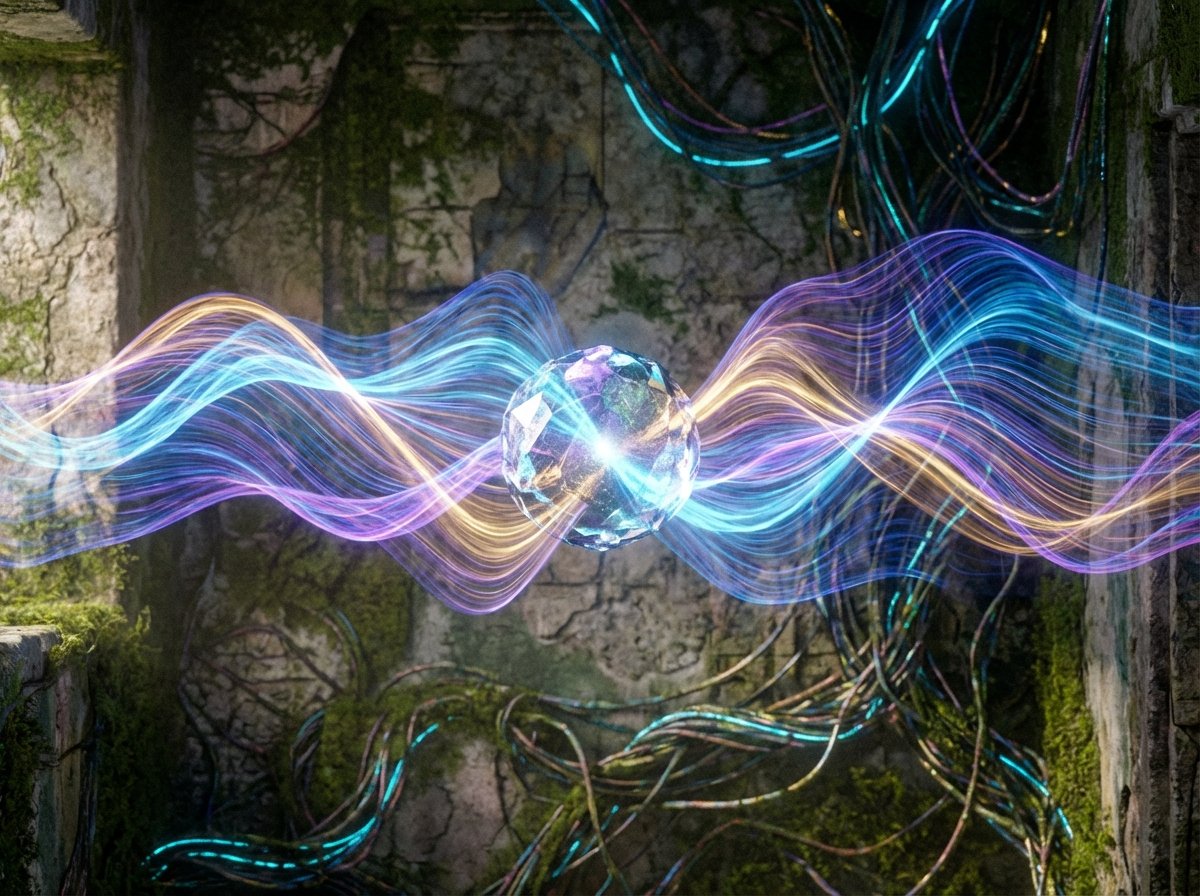 A futuristic and artistic rendering of a digital assistant's interface floating in the air, reacting to a user's voice command with vibrant light waves. Textured background, high quality, 4:3 aspect ratio, no text.