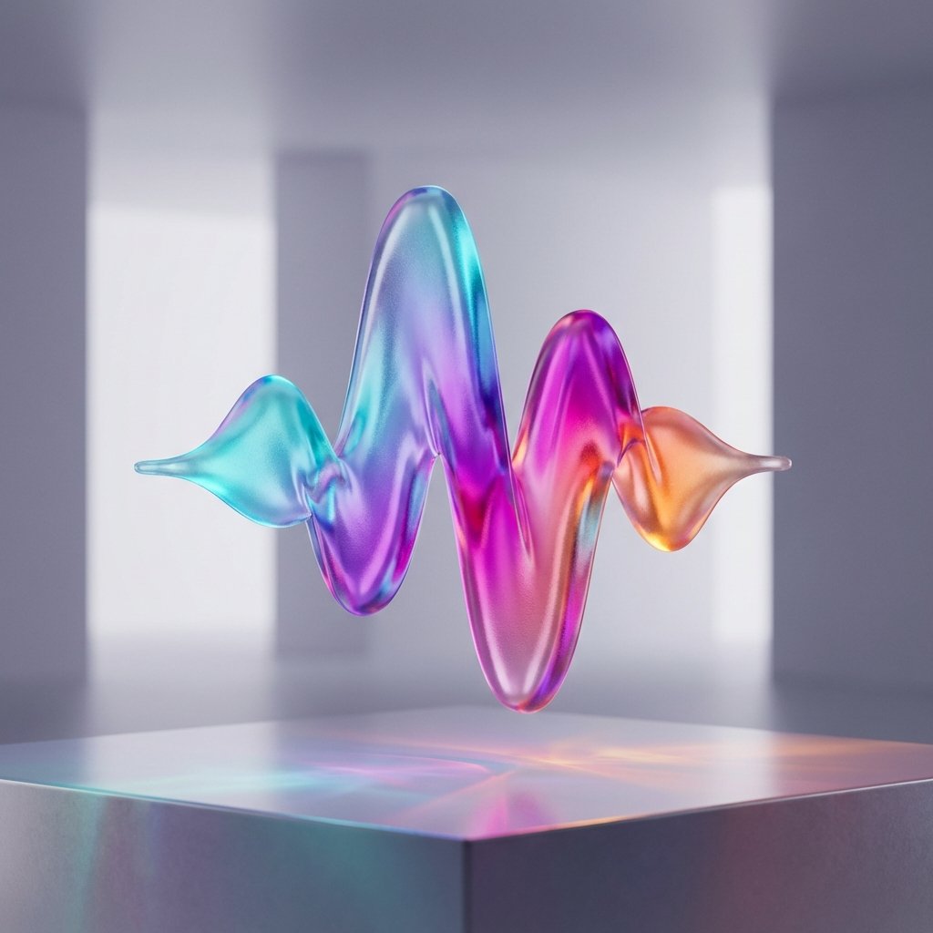 Siri logo redesigned in an artistic 3D glass style, translucent texture, modern gradient colors, 1:1