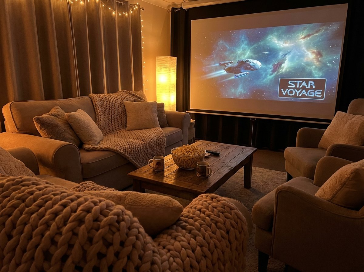 집에서 영화를 즐기는 아늑한 홈 시네마 환경