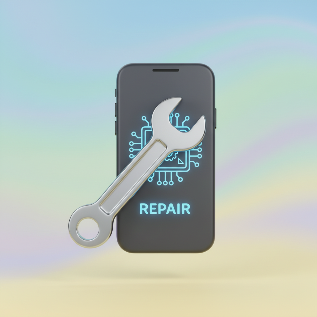 수리 도구와 스마트폰이 배치된 서비스 점검 이미지