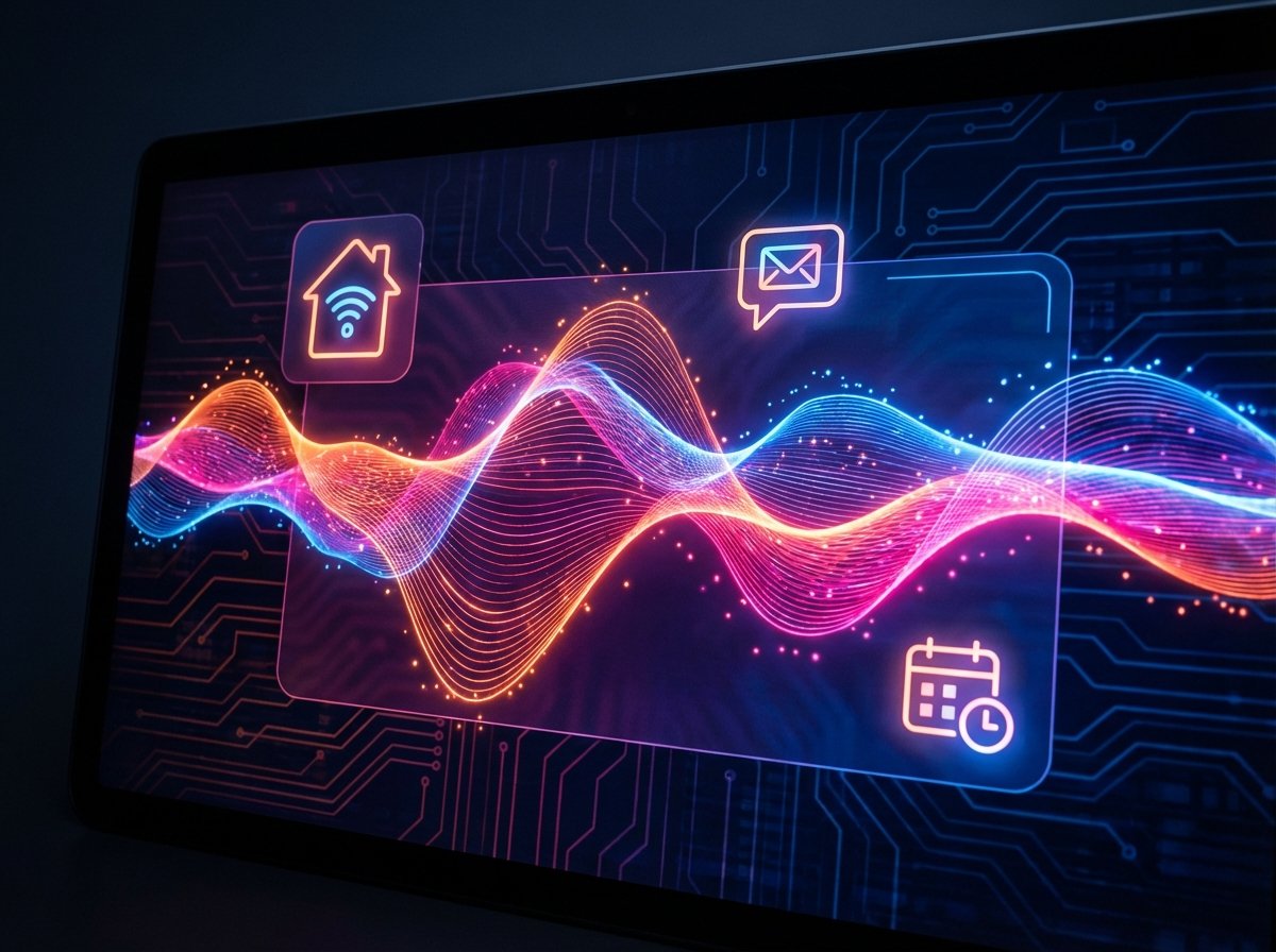 인공지능 비서와 대화하는 추상적인 디지털 인터페이스