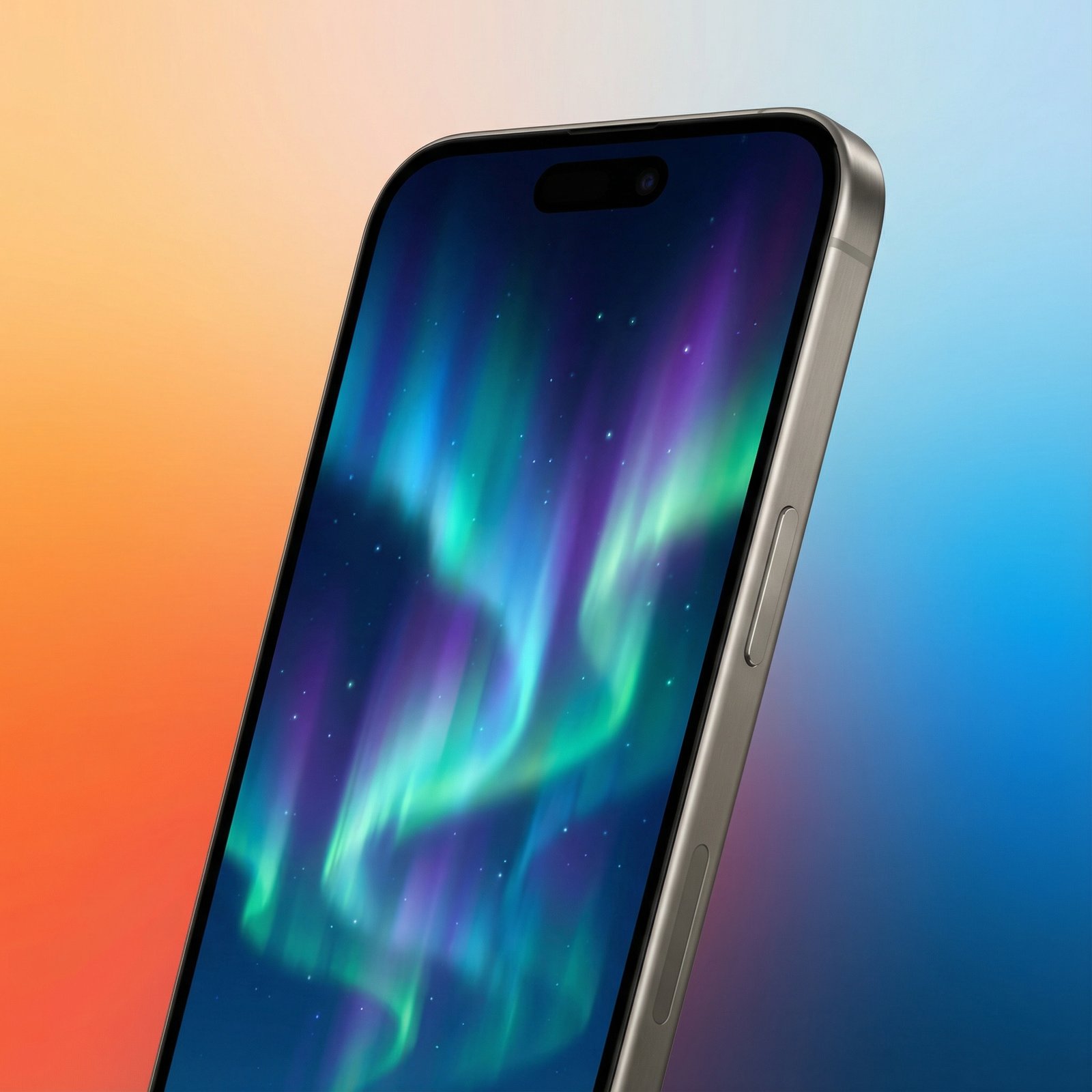 A close-up shot of an iPhone 17's screen, displaying a vibrant, always-on display with smooth animations. The background is a soft, modern gradient. No visible text. Aspect ratio 1:1.