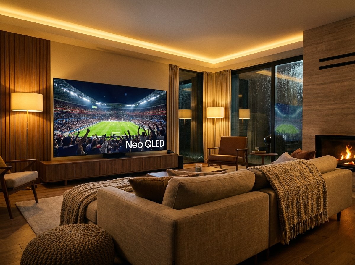 슈퍼볼 경기를 즐기기 위한 거실의 대형 삼성 TV