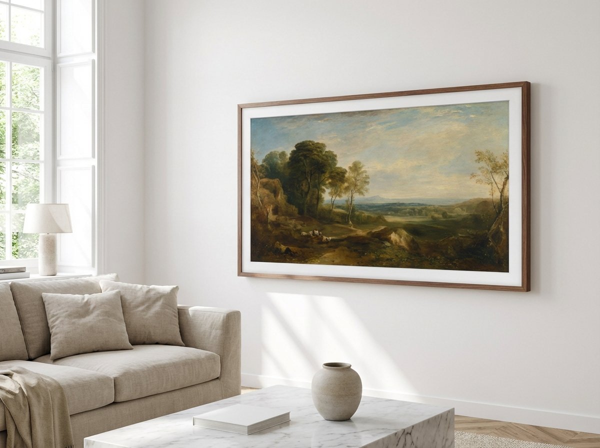 예술 작품이 배경인 벽걸이형 삼성 더 프레임 TV