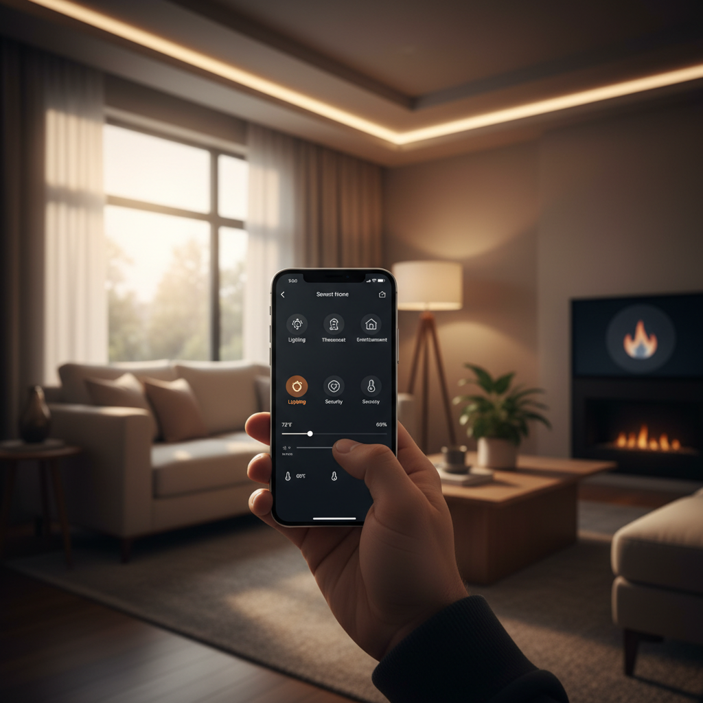 스마트 홈 기기를 제어하는 아이폰 화면