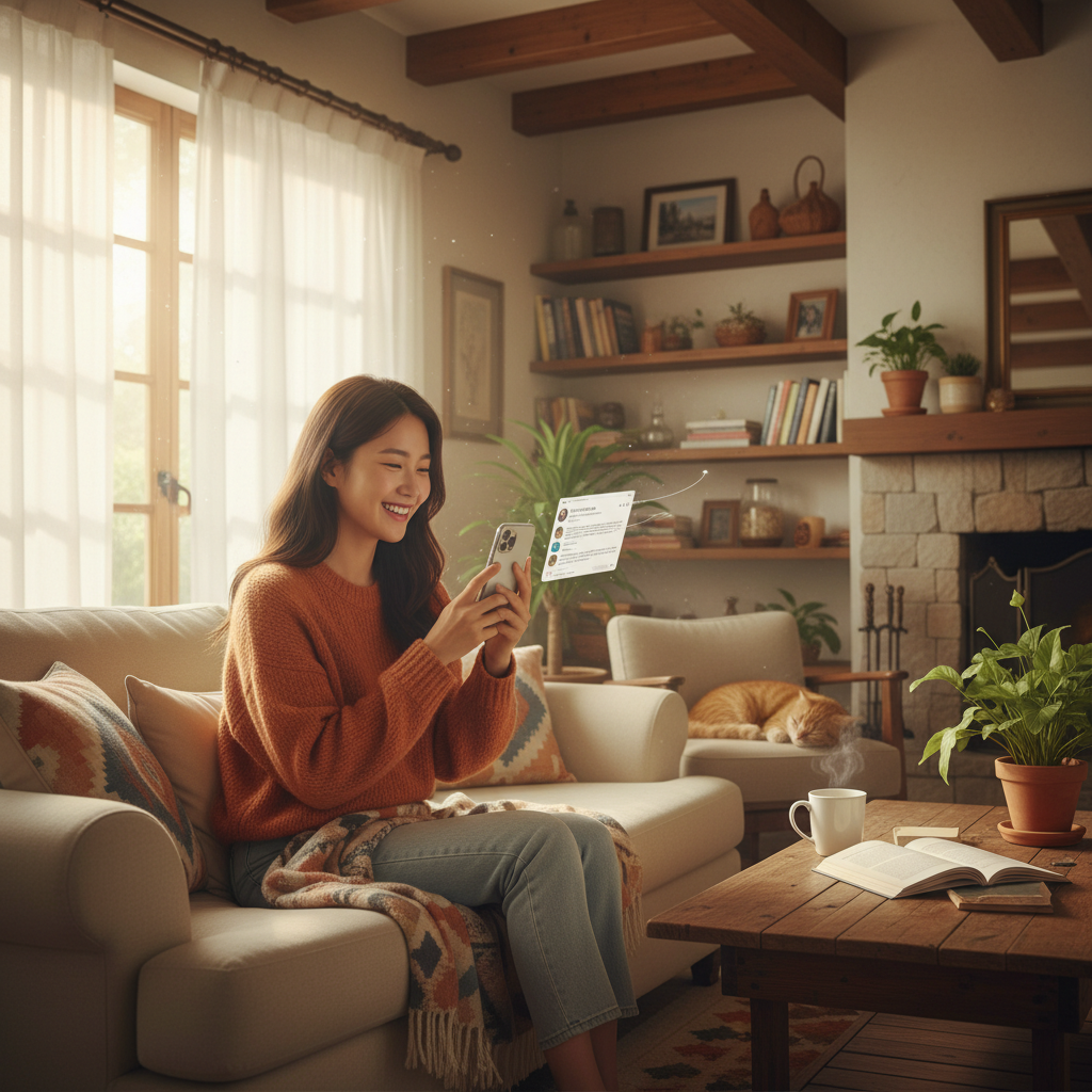 복구가 완료된 아이폰을 사용하는 편안한 모습