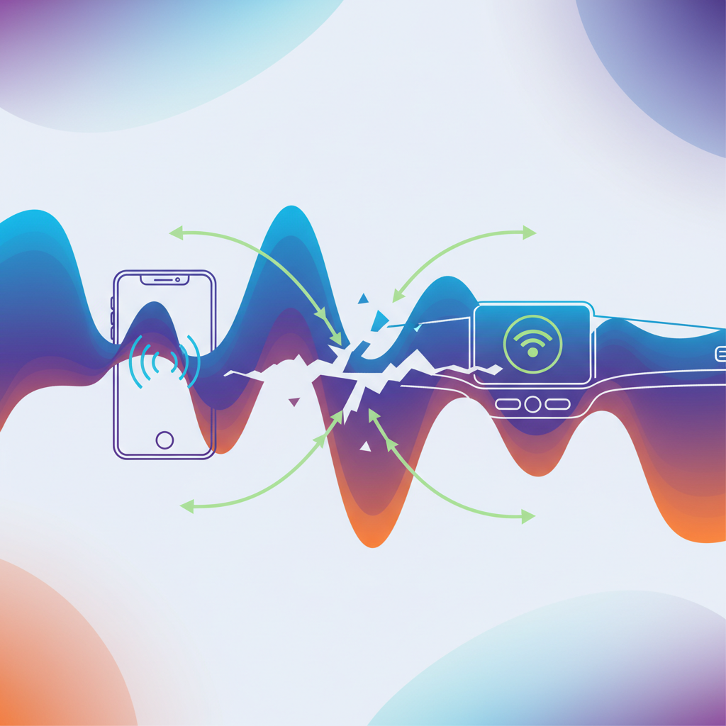 전파 간섭을 시각적으로 표현한 기술 일러스트