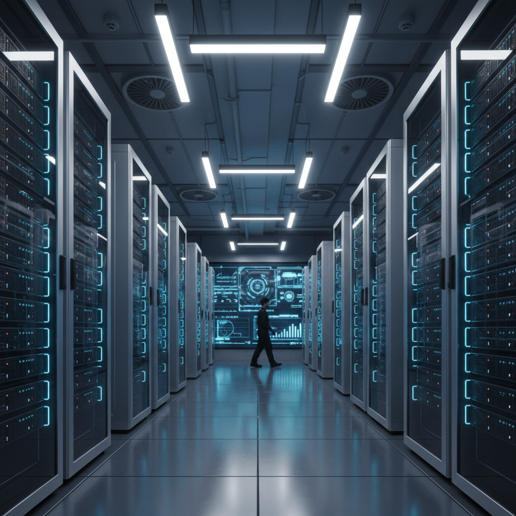 데이터 센터 내부의 강력한 서버 장치들