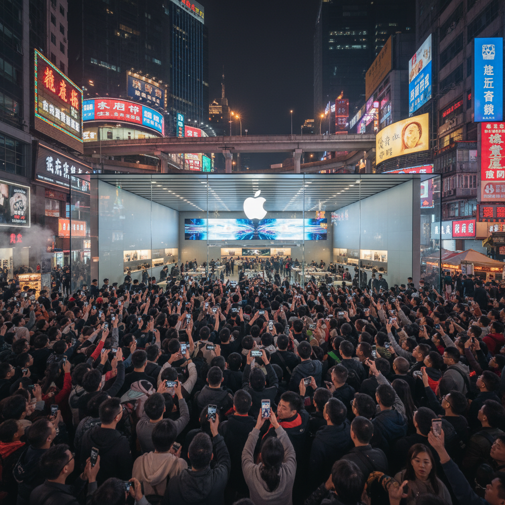 중국 도심의 애플 스토어 전경