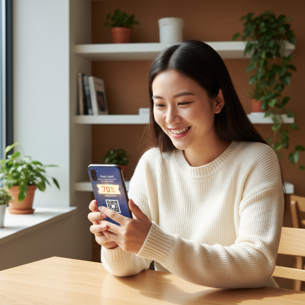 보조금 혜택을 확인하며 기뻐하는 소비자