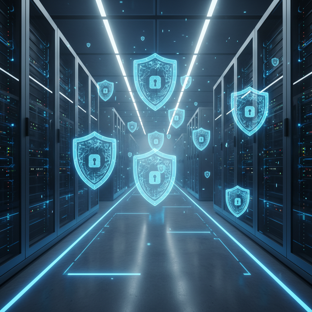 데이터 센터와 보안 기술을 상징하는 서버실