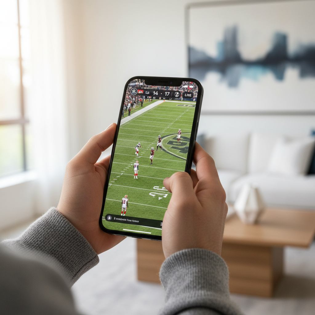아이폰으로 스포츠 경기를 시청하는 모습