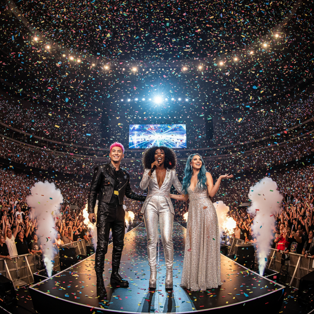 환호하는 관객들과 무대 위의 아티스트