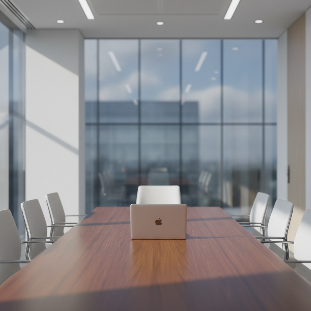애플 사옥과 리더십 변화를 상징하는 현대적 배경