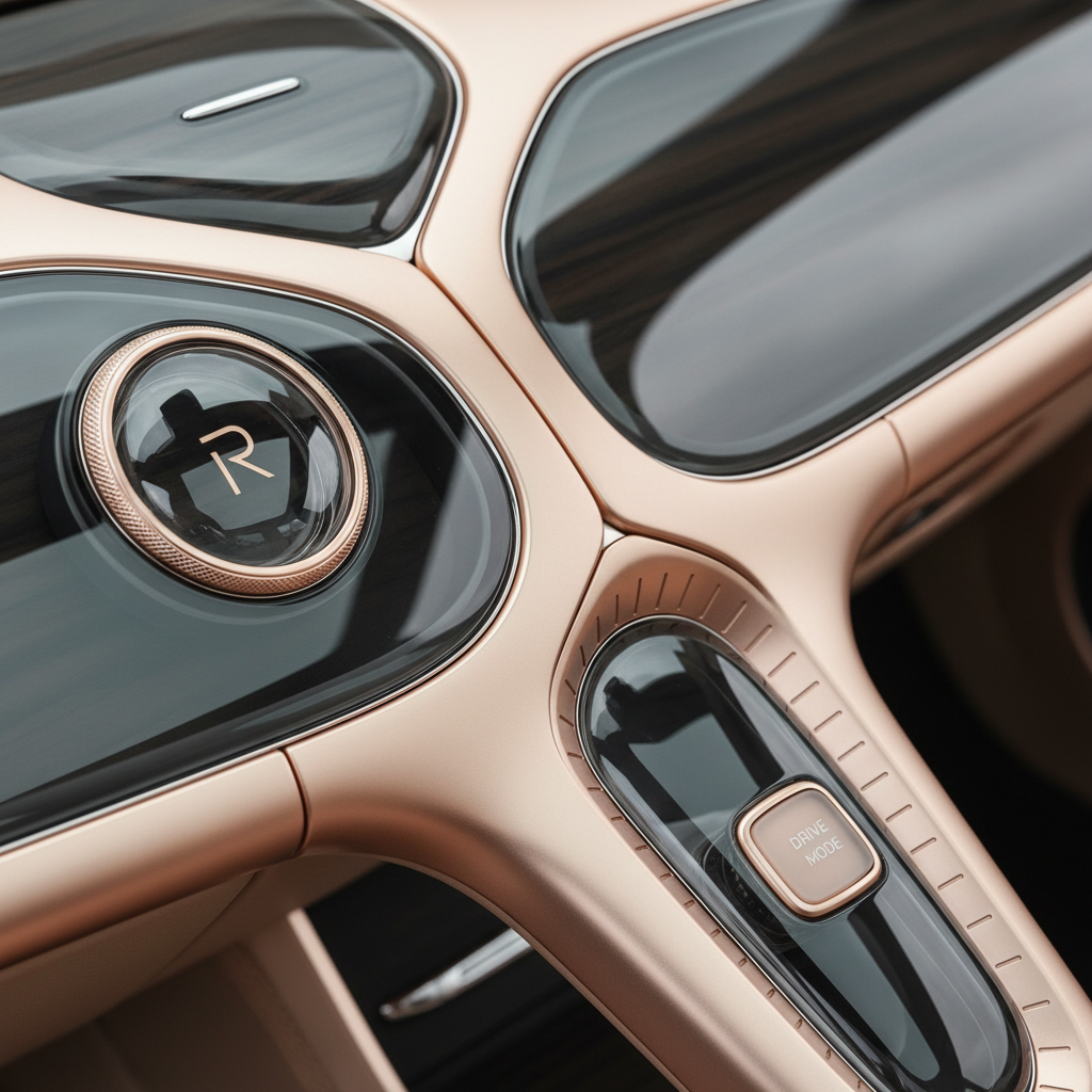 고급 알루미늄과 글래스 소재가 조화된 자동차 내장재