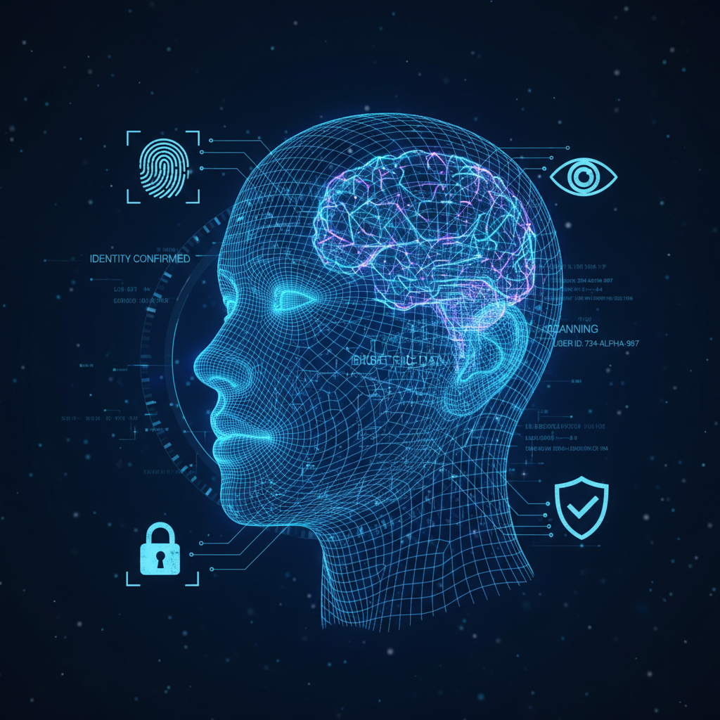 안면 인식 기술을 형상화한 그래픽