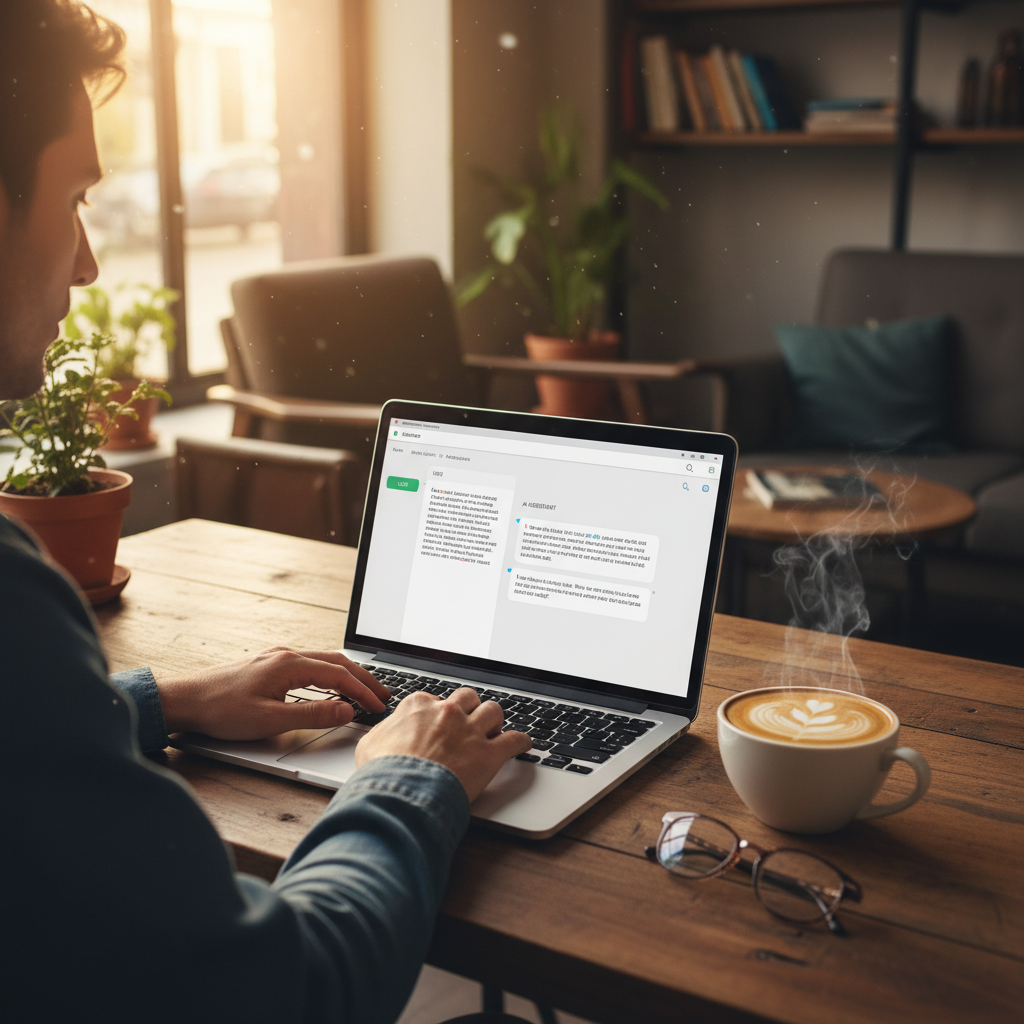 노트북으로 인공지능 대화를 나누는 일상적인 모습