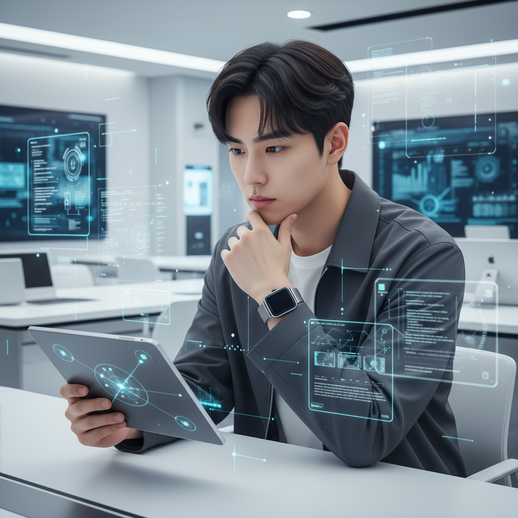 기술의 변화를 바라보는 사용자의 진지한 시선