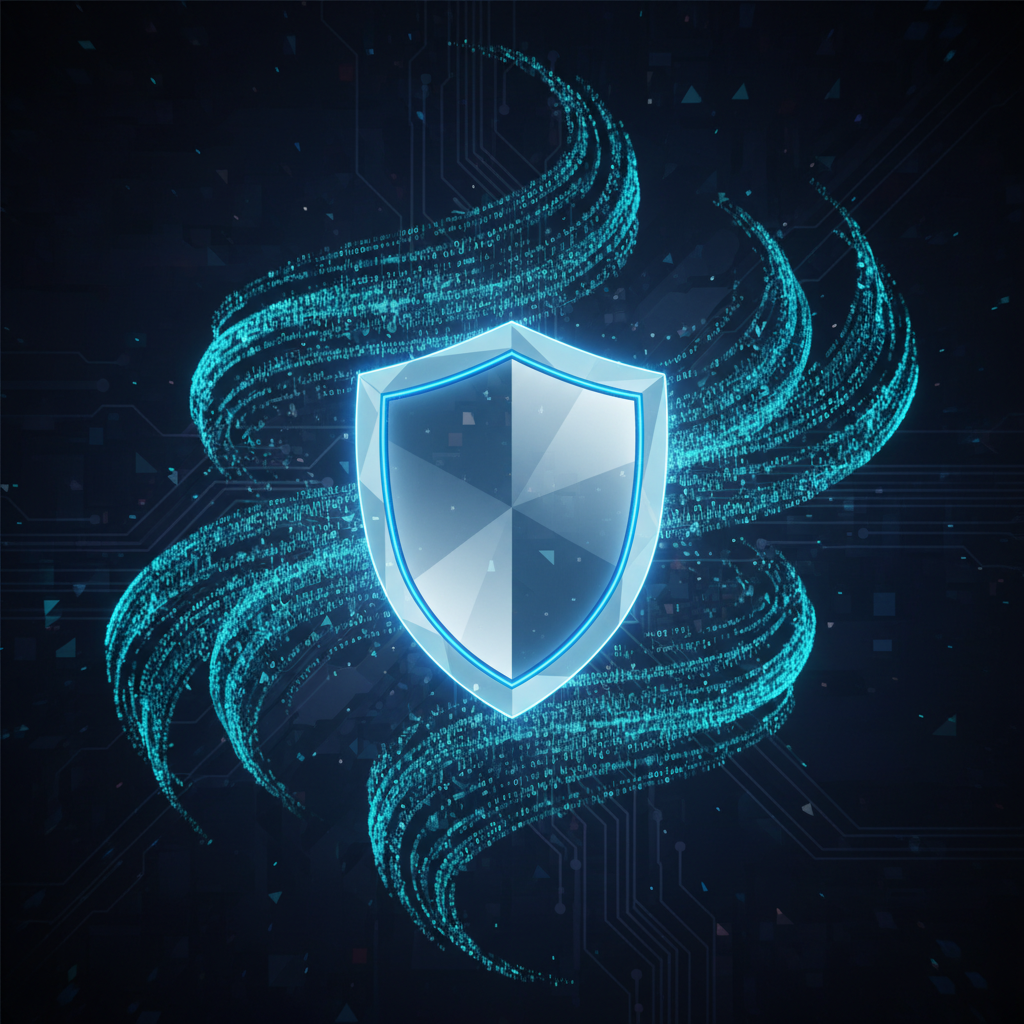 프라이버시 보호를 상징하는 방패와 디지털 파동