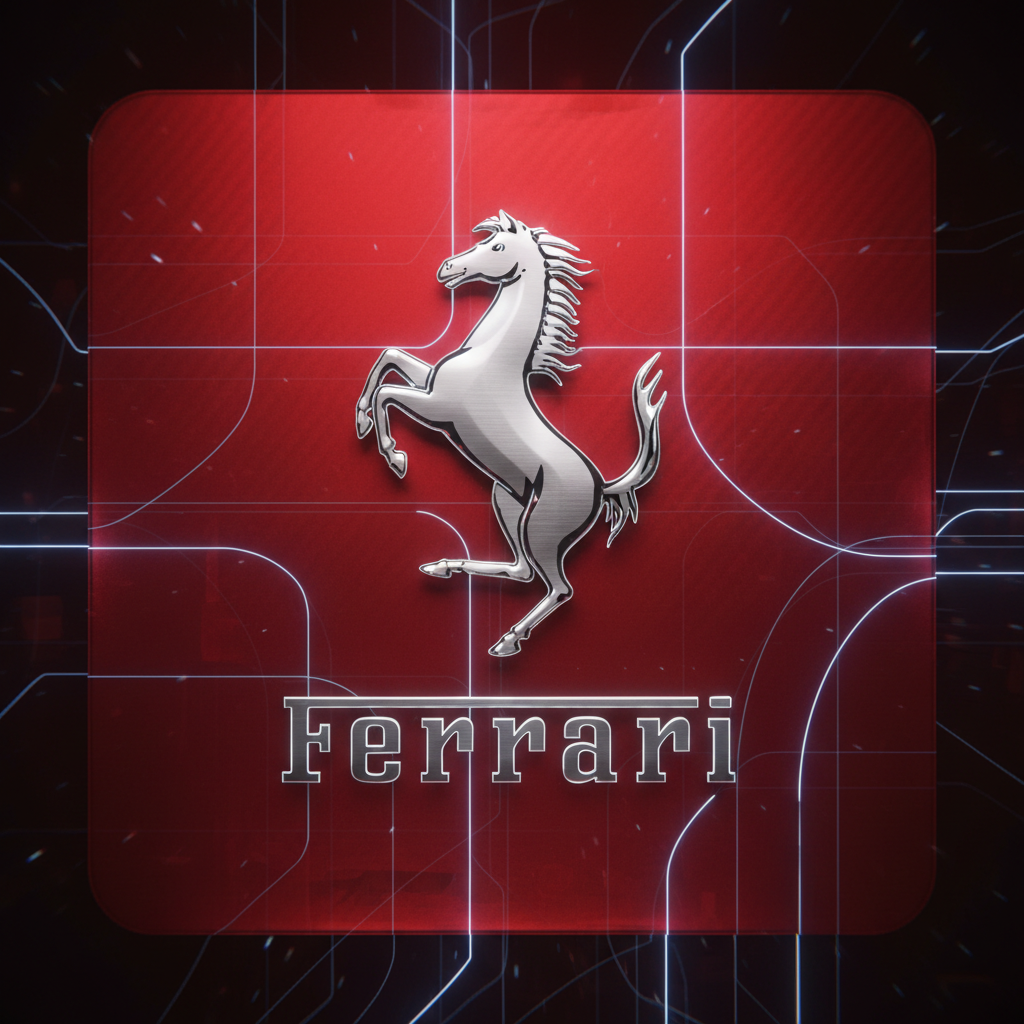 페라리 엠블럼과 전기차 충전 인프라가 어우러진 세련된 모습