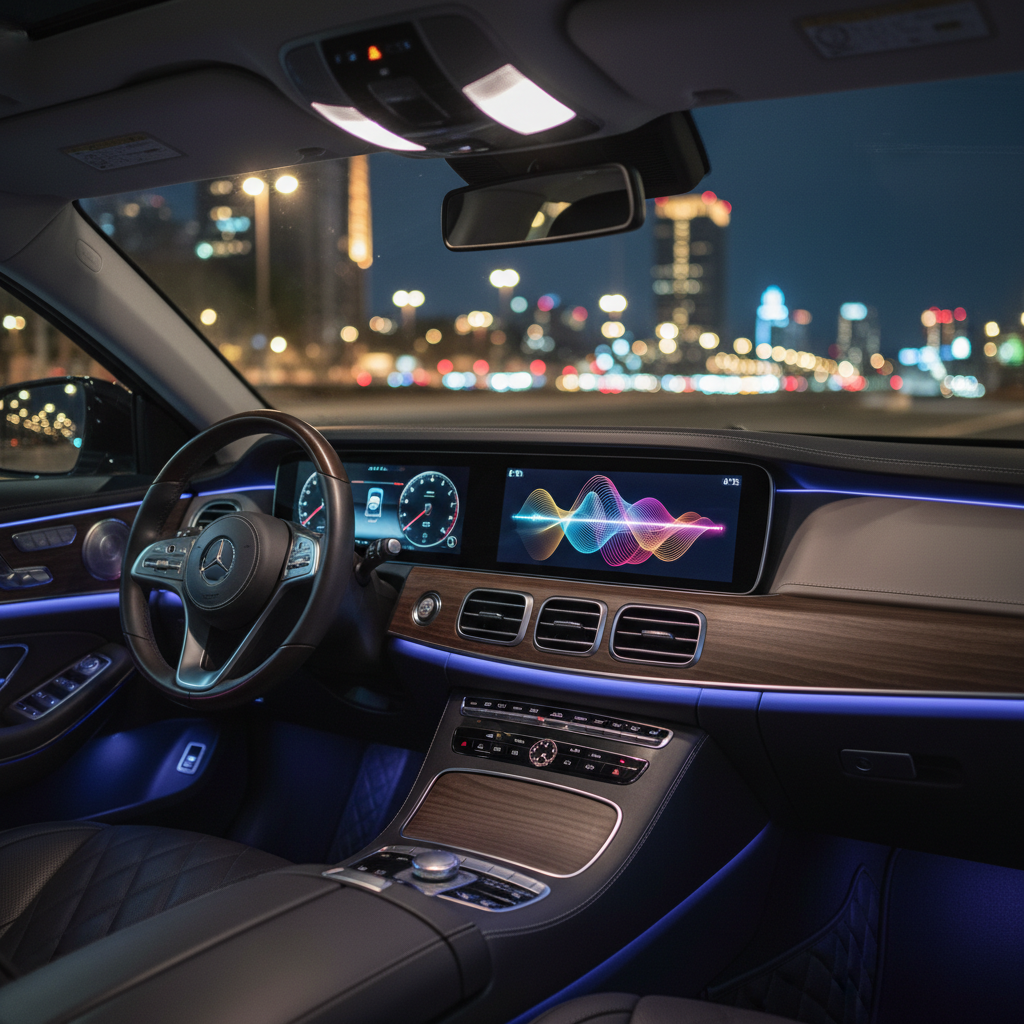 음성 비서와 상호작용하는 자동차 내부 모습
