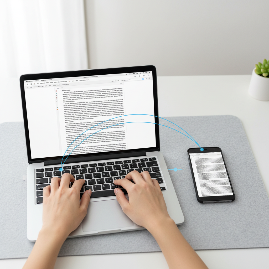 스마트폰과 노트북의 데이터가 동기화되는 모습