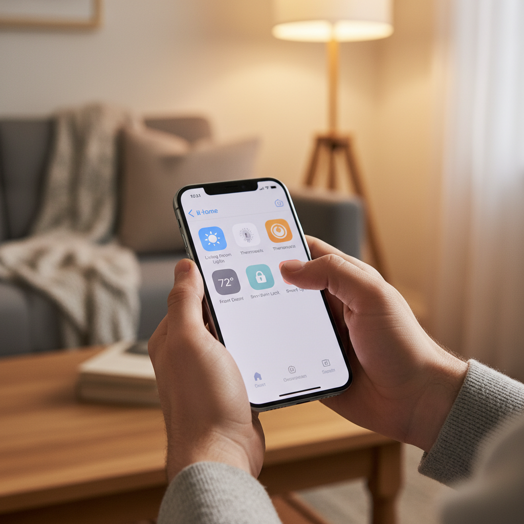 아이폰으로 홈 앱을 조작하는 모습