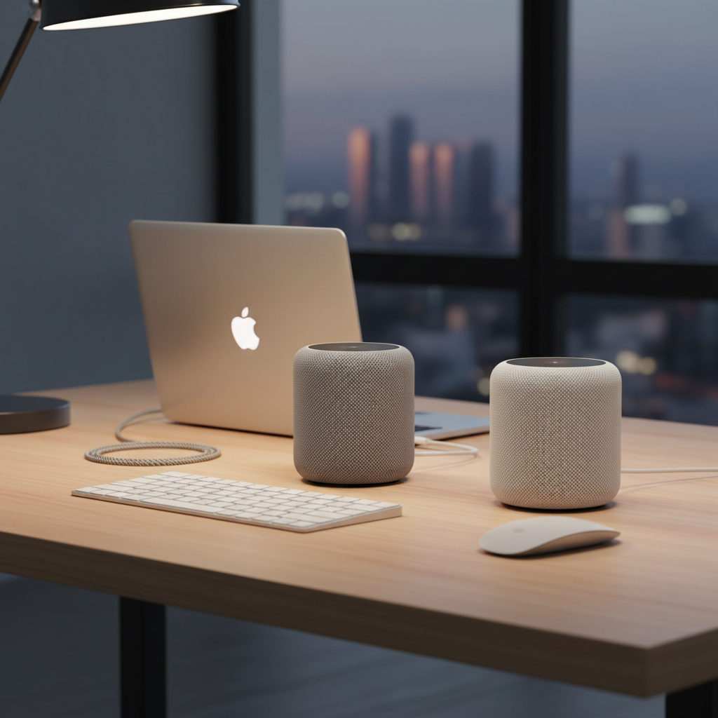 나란히 놓인 두 대의 홈팟 미니