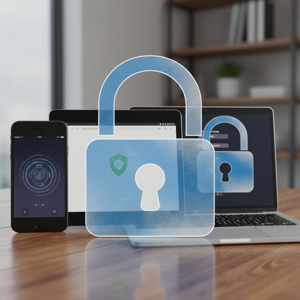 자물쇠 아이콘과 함께 안전하게 보호되고 있는 애플 기기들