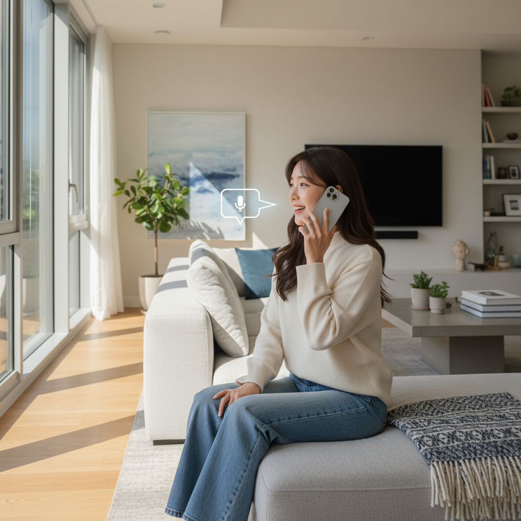 스마트폰 음성 비서와 대화하는 사용자