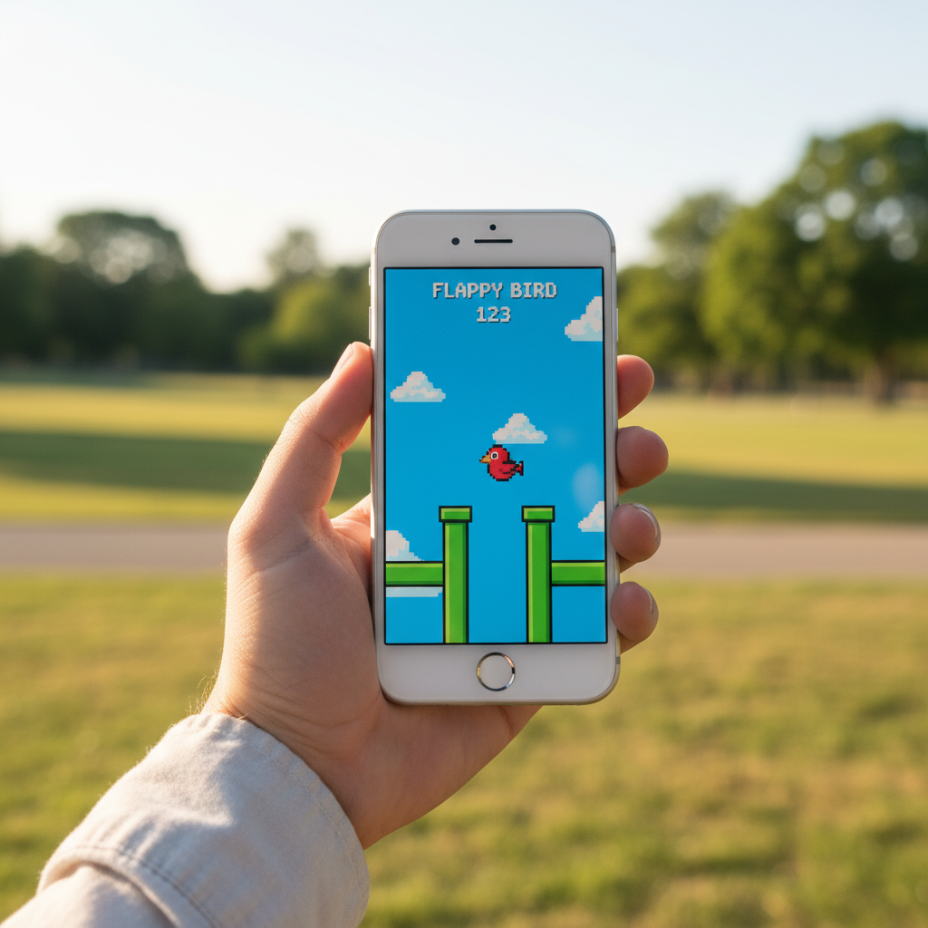 아이폰에서 직접 만든 게임을 테스트하는 모습