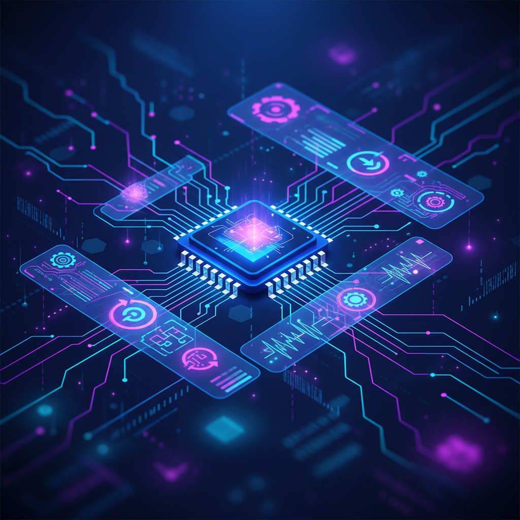 기술적인 내부 구조와 소프트웨어의 조화를 표현한 이미지