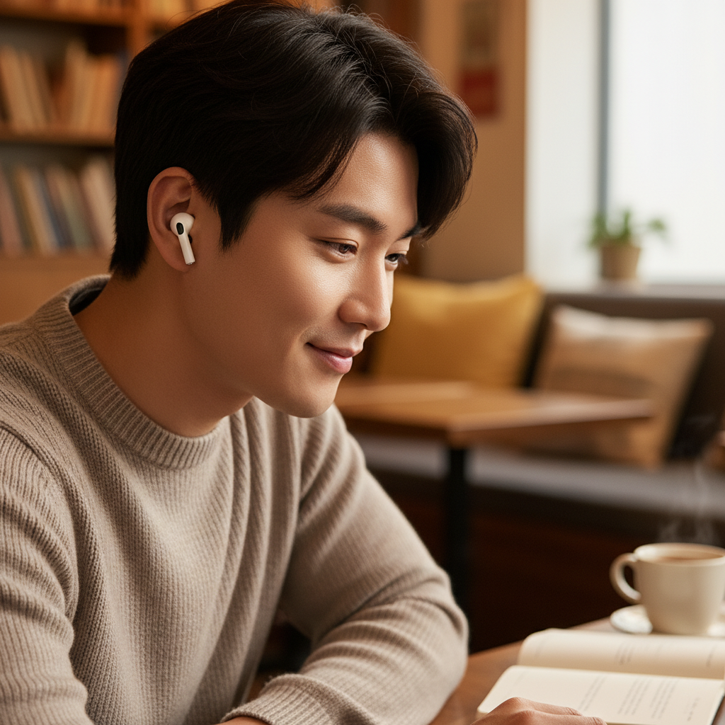 편안한 착용감으로 음악을 즐기는 사용자의 모습
